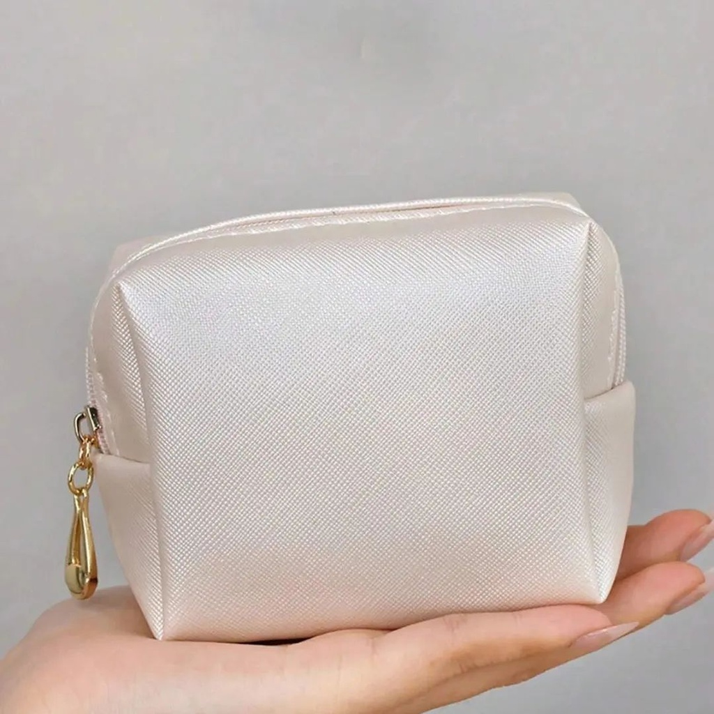 Solid Color Make Up Bag Zipper - Beige