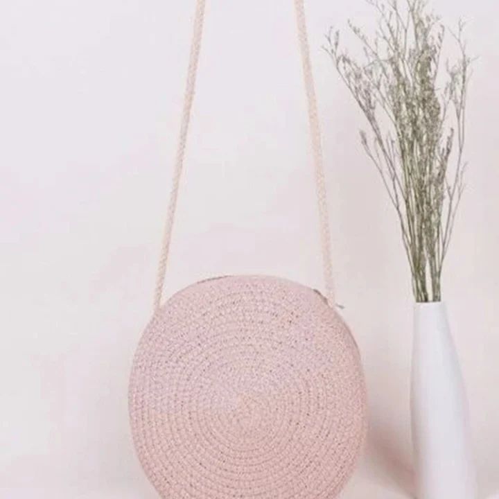 Mini Minimalist Straw Bag - Baby Pink