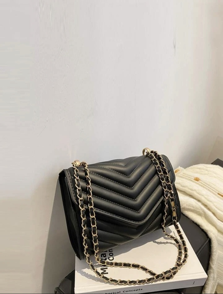 Mini Chevron Flap Chain Square Bag - Black