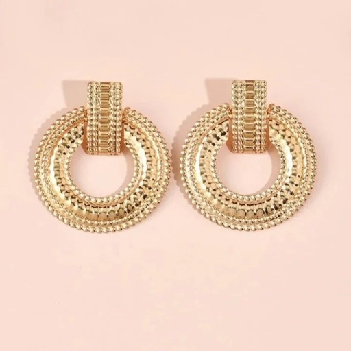 [sj2301308779517655] Textured Metal Earrings - Yellow Gold